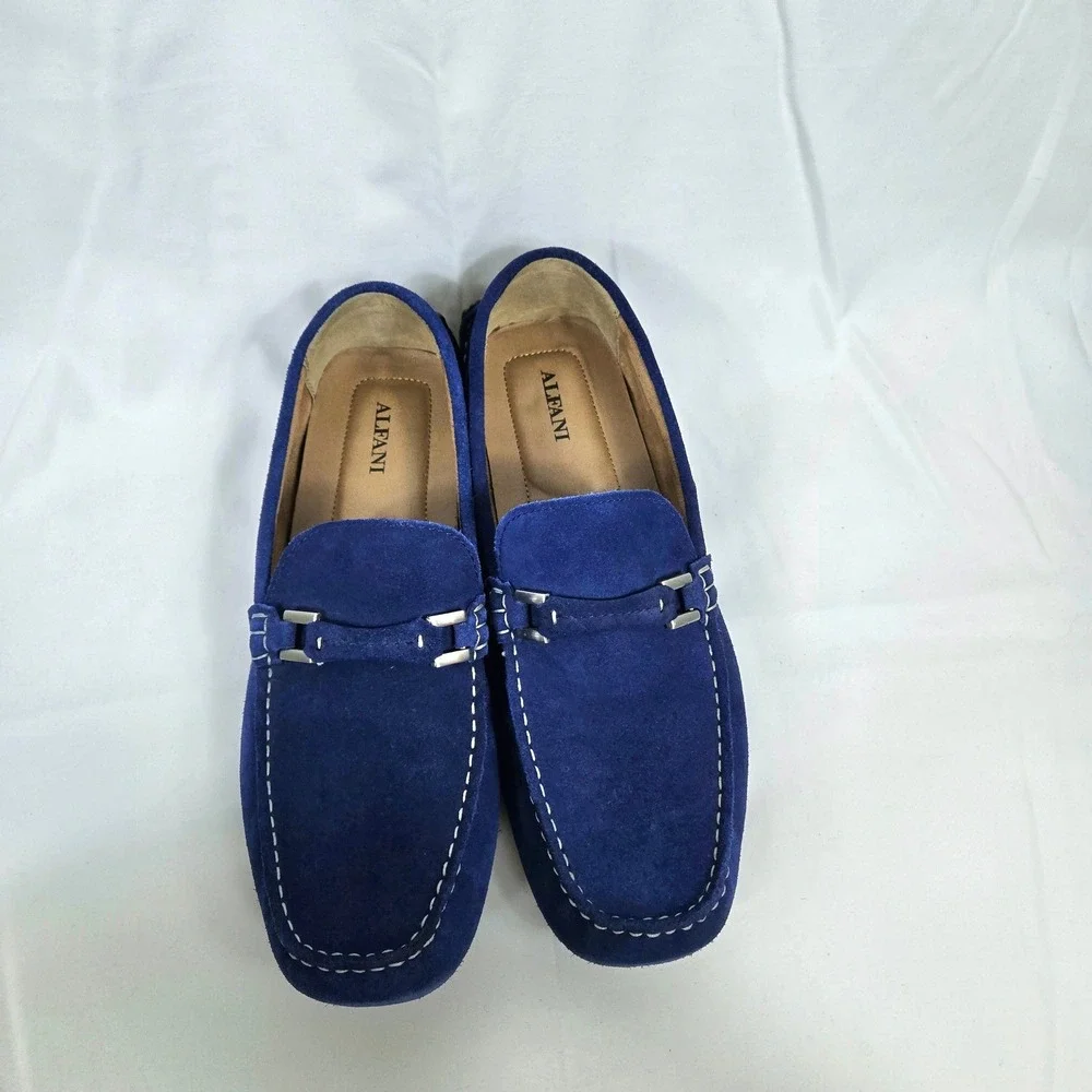 Alfani Men Draper Royal Blue Suede Leather SlipOn Preppy Loafers 13M Casual Chic